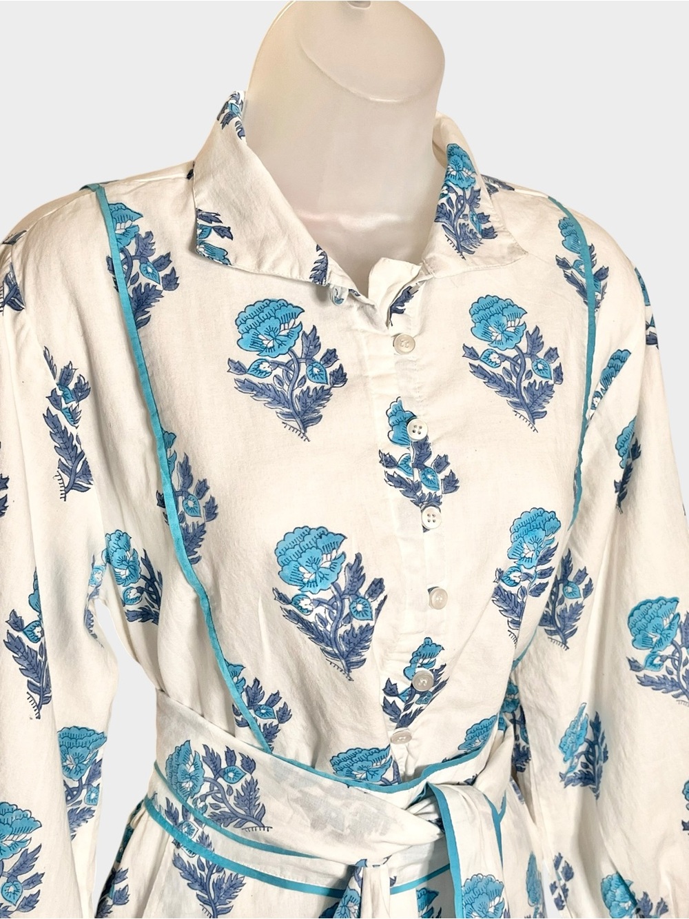 VICTORIA DUNN Blue White Floral Cotton Tie Waist Dress XS/M - Picture 3 of 7